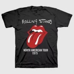 Rolling Stones 1975 World Tour Tee Shirt Medium Black Official Merch Unisex